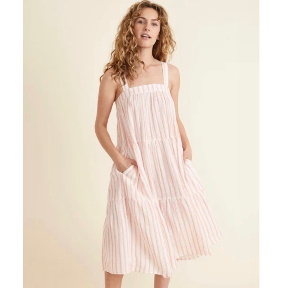 Marine Layer Corinne Square Neck Stripe MIDI Dress